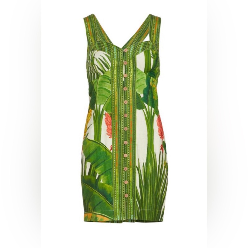FARM Rio Green Tropical Print Linen Mini Dress - Picture 3 of 13